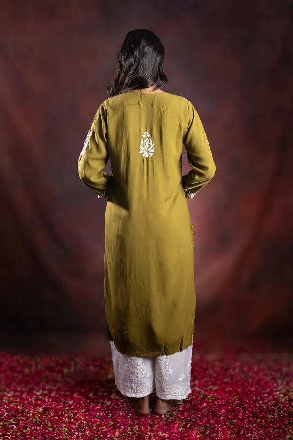 Ishq_Rayon_Olive_Green_Angrakha_Style_Chikankari_Kurta