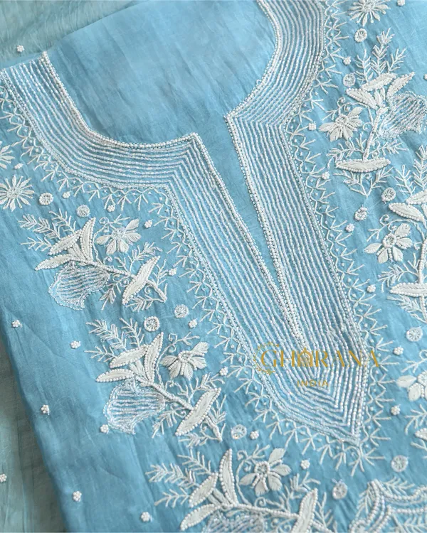 Premium_Mulchanderi_3_Pc_Unstitched_Kurta_Dupatta_And_Bottom_Set_In_Pearl_Katdana_Jaal_Work_Powder_Blue