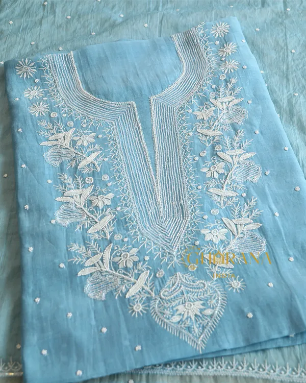 Premium_Mulchanderi_3_Pc_Unstitched_Kurta_Dupatta_And_Bottom_Set_In_Pearl_Katdana_Jaal_Work_Powder_Blue