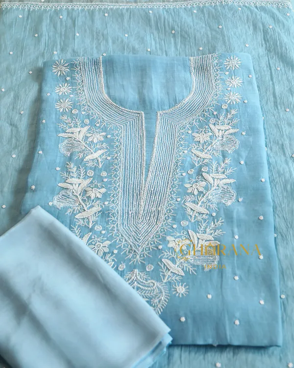 Premium_Mulchanderi_3_Pc_Unstitched_Kurta_Dupatta_And_Bottom_Set_In_Pearl_Katdana_Jaal_Work_Powder_Blue