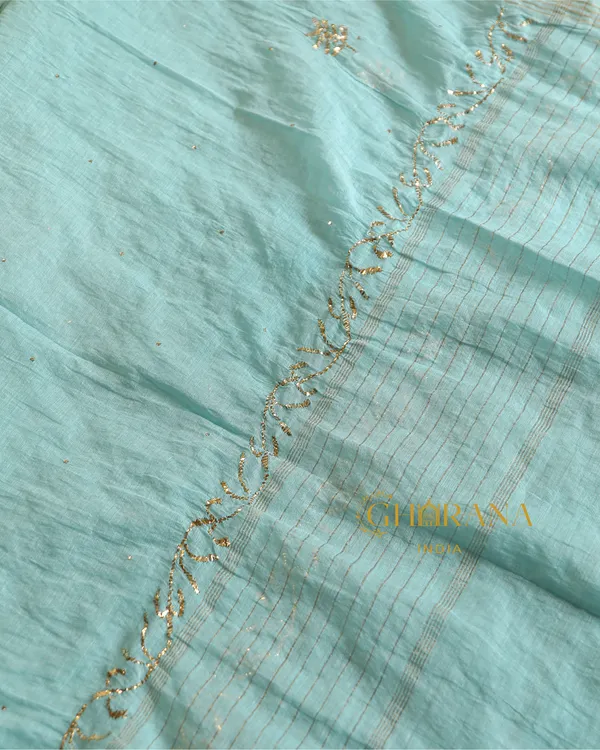 Premium_Mulchanderi_3_Pc_Semi_Stitched_Tunic_Dupatta_Bottom_In_Kamdani_Work_Sea_Green