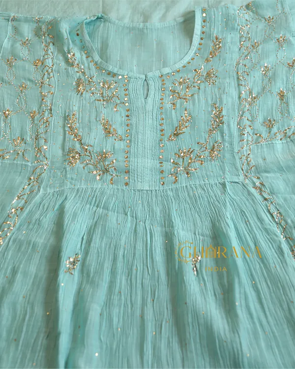 Premium_Mulchanderi_3_Pc_Semi_Stitched_Tunic_Dupatta_Bottom_In_Kamdani_Work_Sea_Green