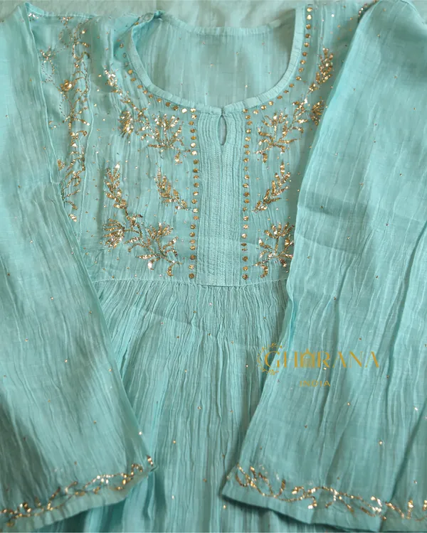 Premium_Mulchanderi_3_Pc_Semi_Stitched_Tunic_Dupatta_Bottom_In_Kamdani_Work_Sea_Green