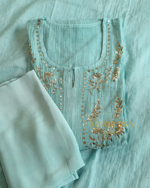 Premium_Mulchanderi_3_Pc_Semi_Stitched_Tunic_Dupatta_Bottom_In_Kamdani_Work_Sea_Green