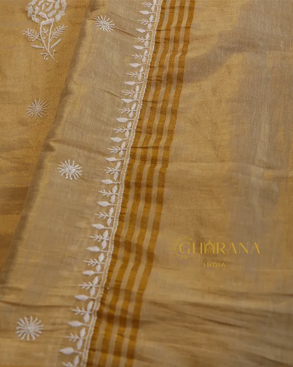 Tissue_Chanderi_Chikankari_Unstitched_Kurta_And_Dupatta_Set_Beige