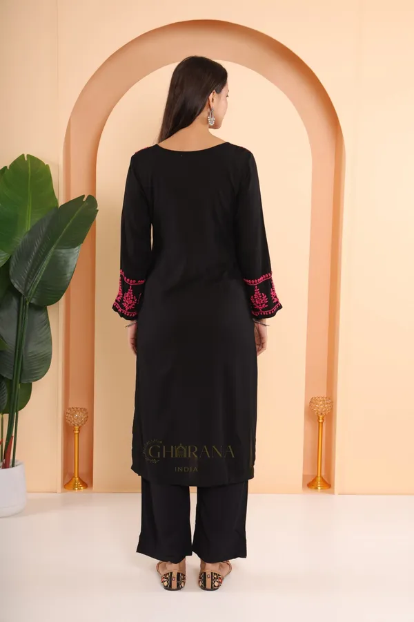 Ishq_Modal_Black_Chikankari_Kurta_In_Pink_Embroidery