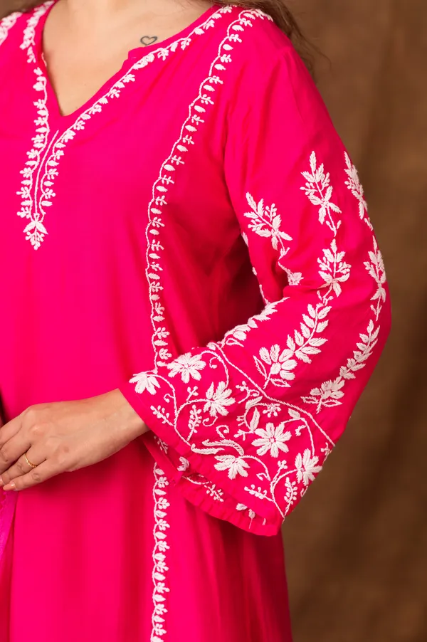Jashn_Premium_Muslin_Chikankari_Fuchisia_A_Line_3pc_Kurta_Set_With_Dupatta