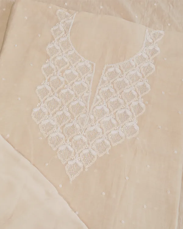 Premium_Mulchanderi_3_Pc_Unstitched_Kurta_With_Dupatta_And_Bottom_Set_In_Pearl_Katdana_Jaal_Work_Ivory