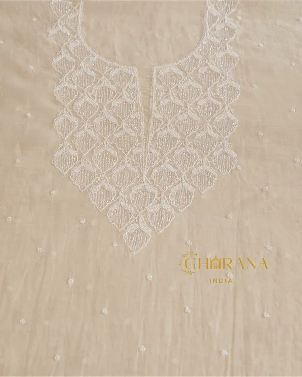 Premium_Mulchanderi_3_Pc_Unstitched_Kurta_With_Dupatta_And_Bottom_Set_In_Pearl_Katdana_Jaal_Work_Ivory