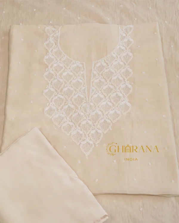 Premium_Mulchanderi_3_Pc_Unstitched_Kurta_With_Dupatta_And_Bottom_Set_In_Pearl_Katdana_Jaal_Work_Ivory