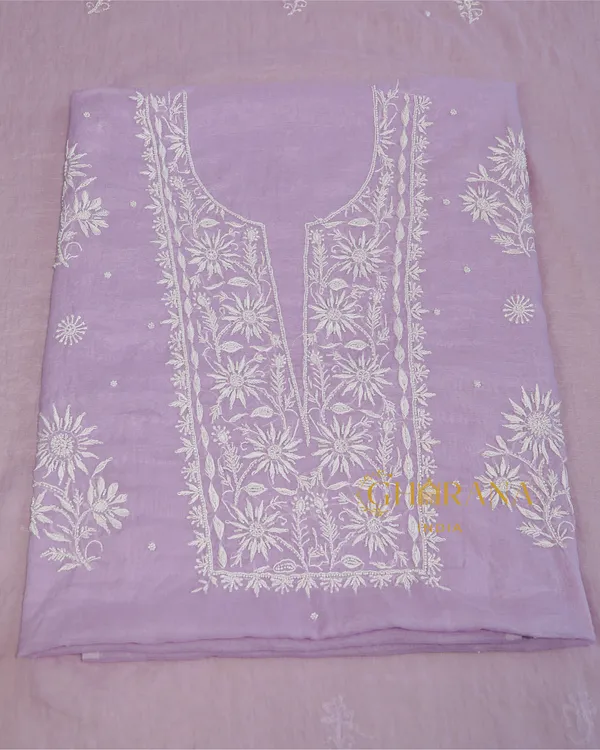 Premium_Mulchanderi_3_Pc_Unstitched_Kurta_With_Dupatta_And_Bottom_Set_In_Pearl_Jaal_Work_Lavender