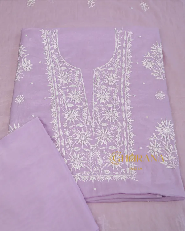 Premium_Mulchanderi_3_Pc_Unstitched_Kurta_With_Dupatta_And_Bottom_Set_In_Pearl_Jaal_Work_Lavender