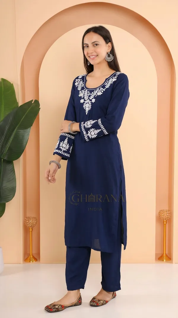 Ishq_Luxury_Rayon_2_Pc_Navy_Blue_Chikankari_Kurta_Set