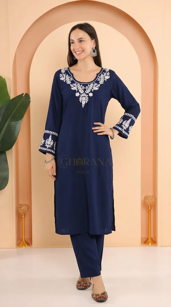 Ishq_Luxury_Rayon_2_Pc_Navy_Blue_Chikankari_Kurta_Set