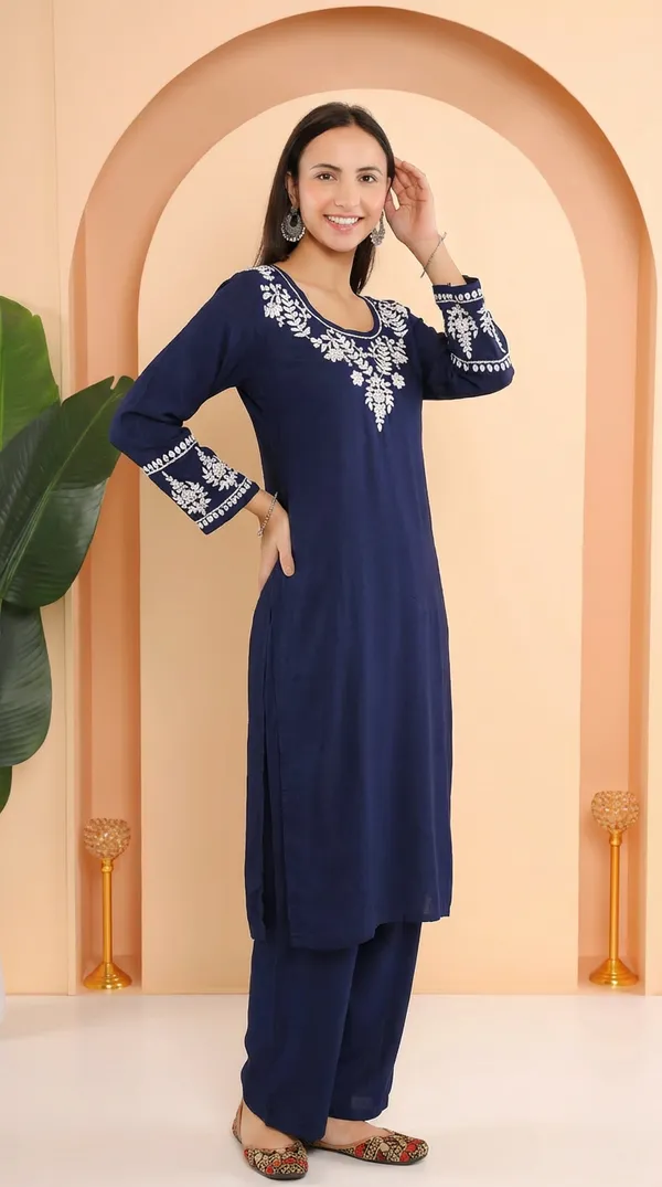 Ishq_Luxury_Rayon_2_Pc_Navy_Blue_Chikankari_Kurta_Set