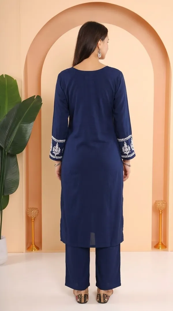 Ishq_Luxury_Rayon_2_Pc_Navy_Blue_Chikankari_Kurta_Set