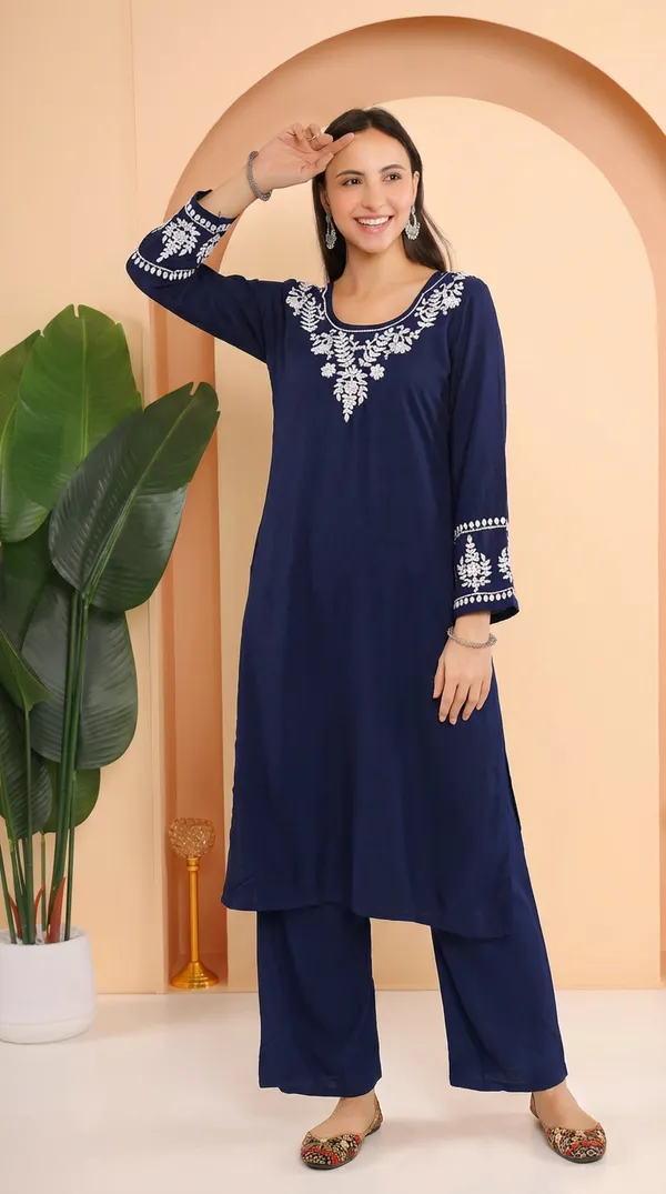 Ishq_Luxury_Rayon_2_Pc_Navy_Blue_Chikankari_Kurta_Set