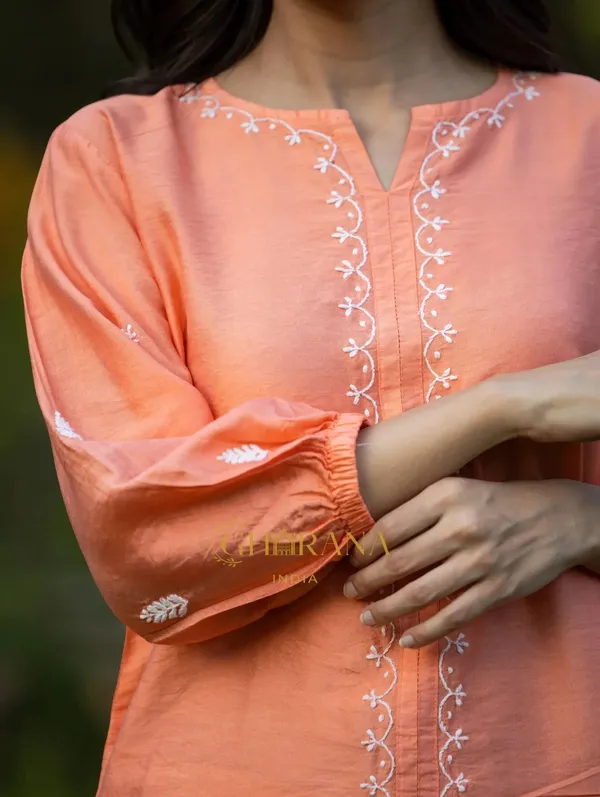 Sahiba_Chanderi_Silk_Blush_Orange_Chikankari_Top