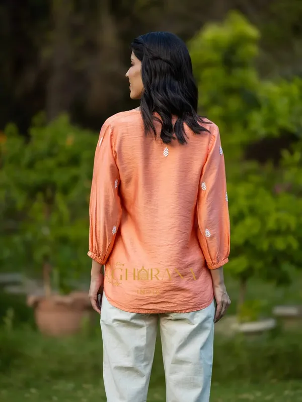Sahiba_Chanderi_Silk_Blush_Orange_Chikankari_Top