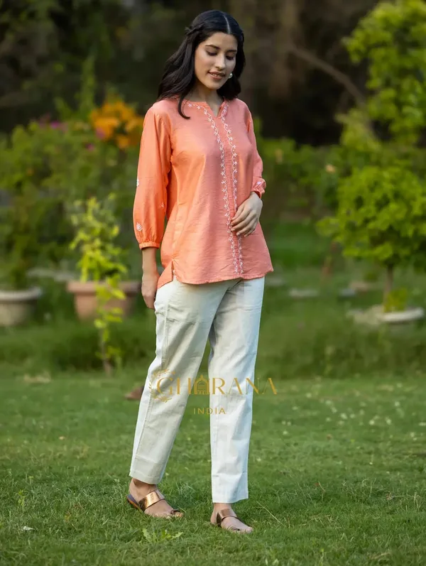 Sahiba_Chanderi_Silk_Blush_Orange_Chikankari_Top