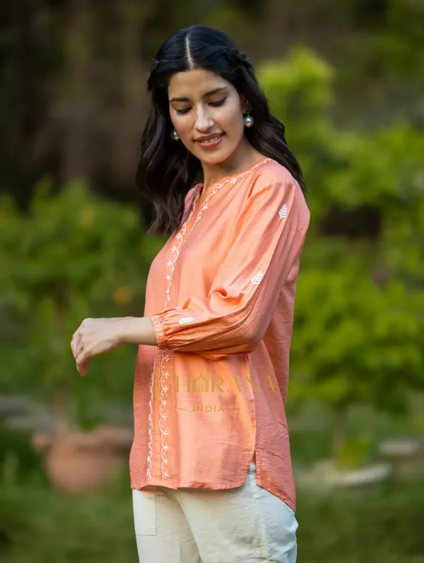 Sahiba_Chanderi_Silk_Blush_Orange_Chikankari_Top