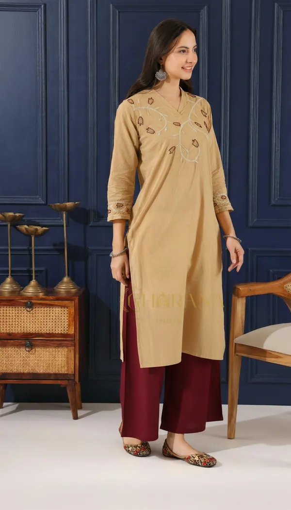 Heer_Mul_Cotton_Beige_Chikankari_Kurta_Set
