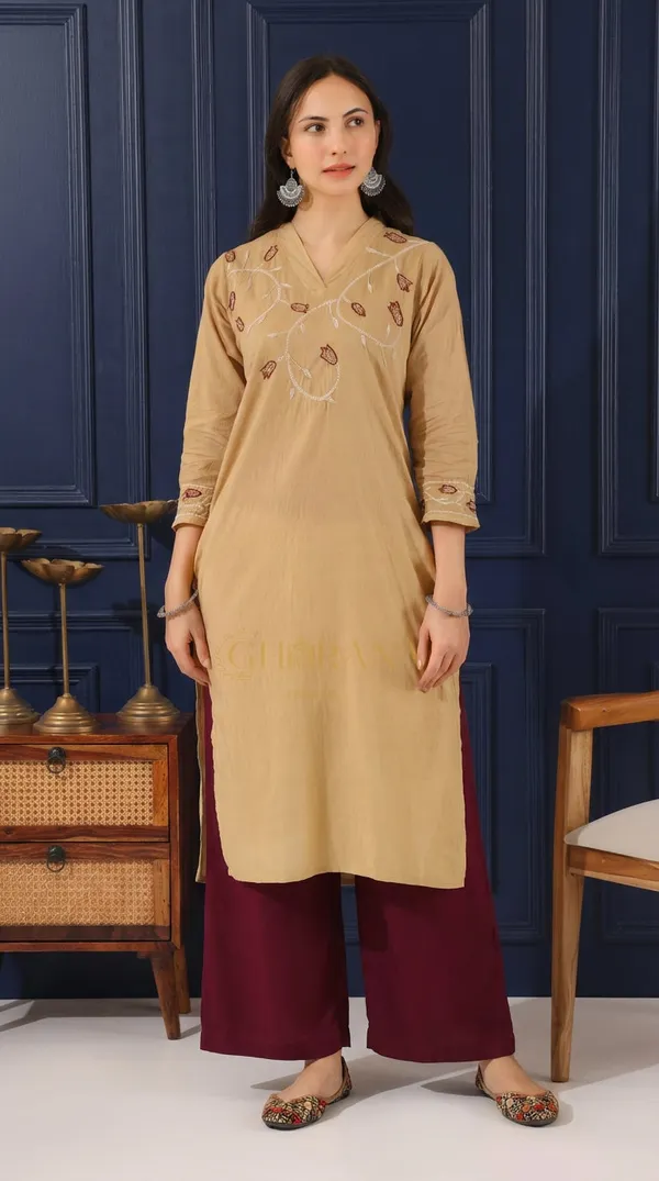Heer_Mul_Cotton_Beige_Chikankari_Kurta_Set