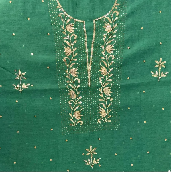 Premium_Mulchanderi_3_Pc_Unstitched_Tunic_Dupatta_Bottom_In_Kamdani_Work_Mango_Green