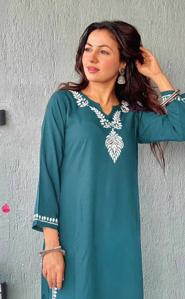 Heer_Rayon_2_Pc_Teal_Chikankari_Kurta_Set
