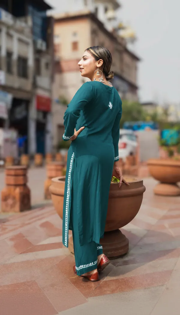 Heer_Rayon_2_Pc_Teal_Chikankari_Kurta_Set
