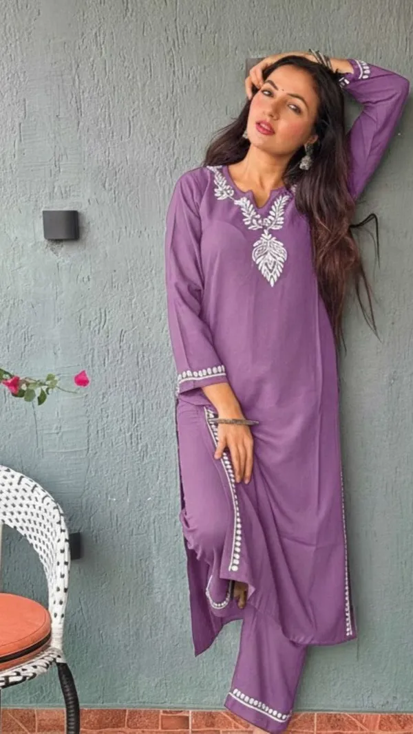 Heer_Rayon_2_Pc_Lavender_Chikankari_Kurta_Set