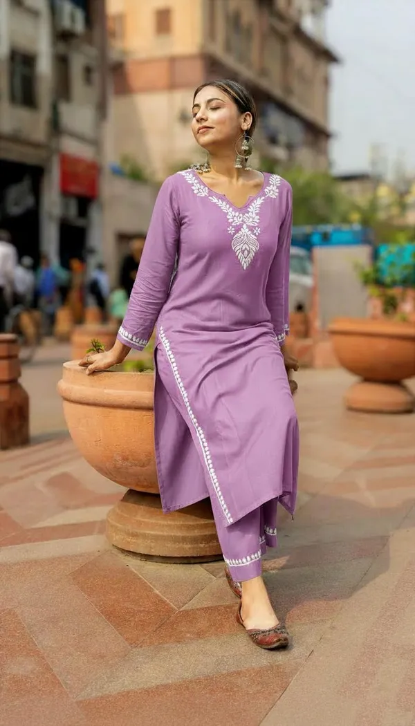 Heer_Rayon_2_Pc_Lavender_Chikankari_Kurta_Set