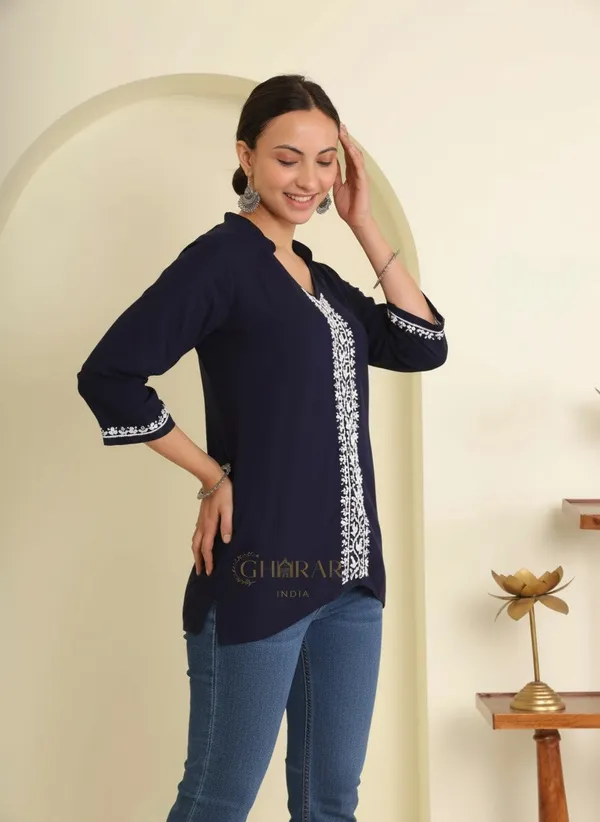 Ishq_Rayon_Navy_Blue_Chikankari_Top_With_Fine_Embroidery