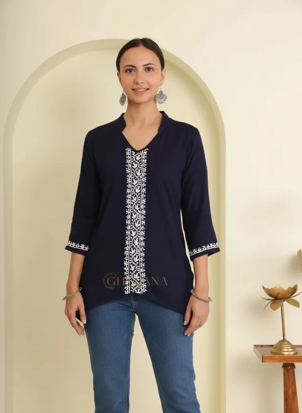 Ishq_Rayon_Navy_Blue_Chikankari_Top_With_Fine_Embroidery