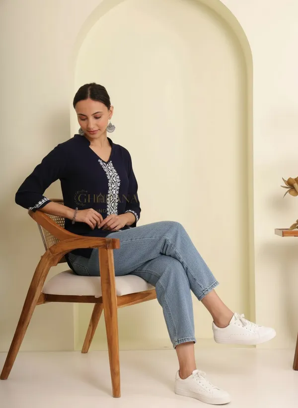 Ishq_Rayon_Navy_Blue_Chikankari_Top_With_Fine_Embroidery