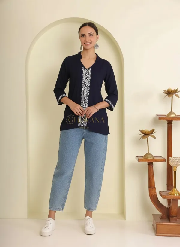 Ishq_Rayon_Navy_Blue_Chikankari_Top_With_Fine_Embroidery