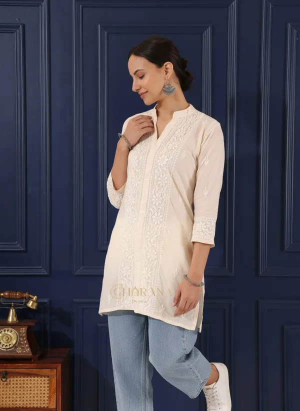 Ishq_Mul_Cotton_Beige_Chikankari_Top