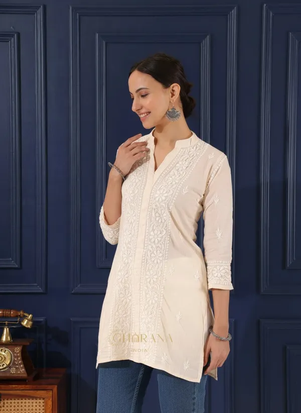 Ishq_Mul_Cotton_Beige_Chikankari_Top