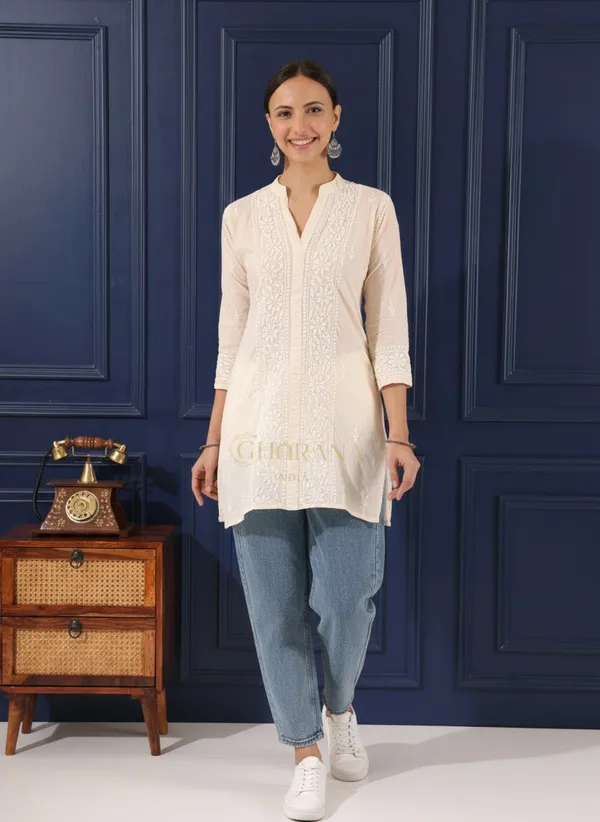 Ishq_Mul_Cotton_Beige_Chikankari_Top