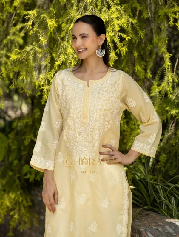 Sahiba_Chikankari_Pastel_Yellow_Cotton_Bakhiya_Work_Kurta_With_Matching_Slip