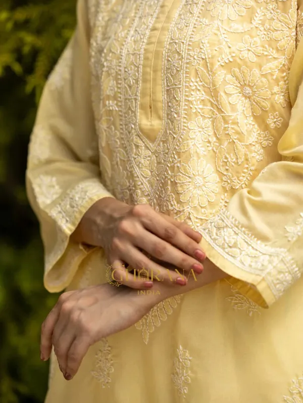 Sahiba_Chikankari_Pastel_Yellow_Cotton_Bakhiya_Work_Kurta_With_Matching_Slip