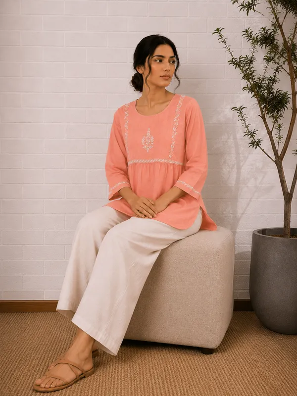 Saheba_Chikankari_Peach_Cotton_Top