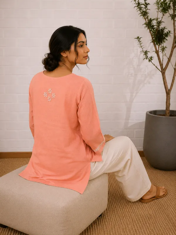 Saheba_Chikankari_Peach_Cotton_Top