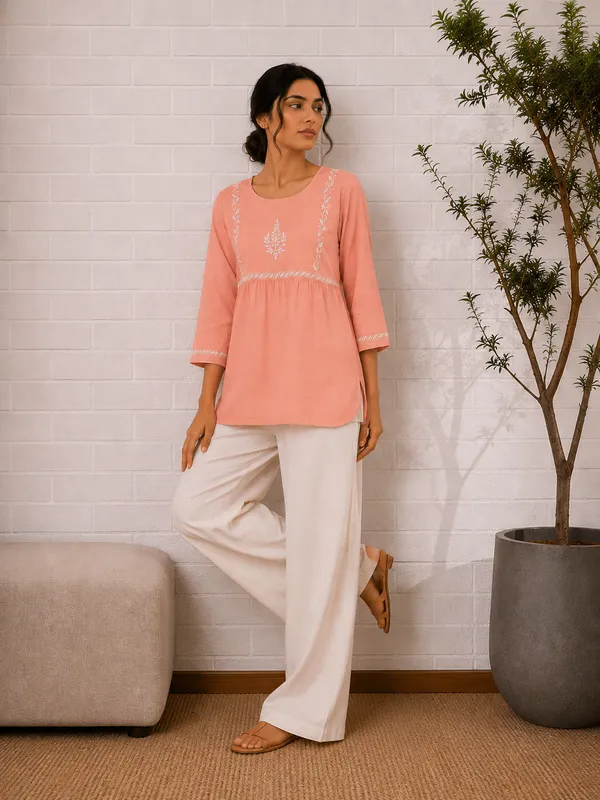 Saheba_Chikankari_Peach_Cotton_Top