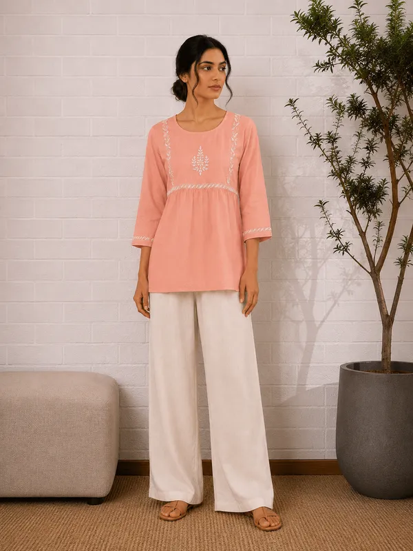 Saheba_Chikankari_Peach_Cotton_Top