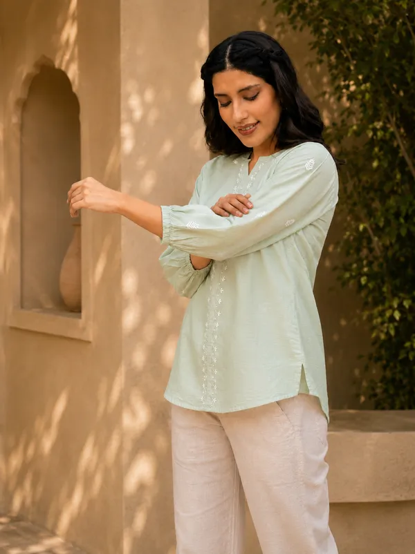 Saheba_Chanderi_Silk_Chikankari_Sage_Green_Top