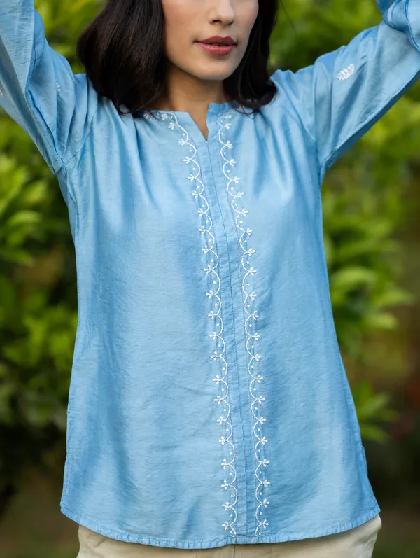 Sahiba_Chanderi_Silk_Bright_Blue_Chikankari_Top