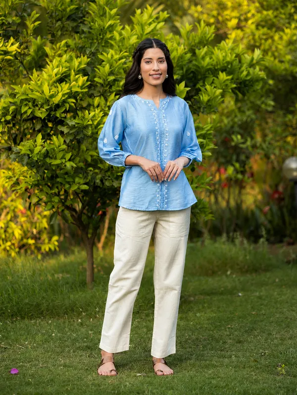 Sahiba_Chanderi_Silk_Bright_Blue_Chikankari_Top