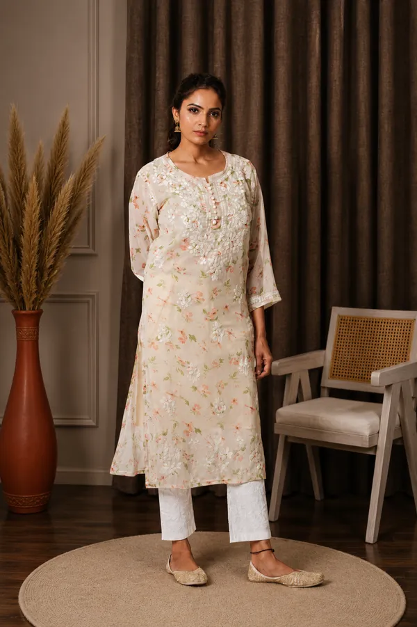 Aadya_Chikankari_Georgette_Floral_Printed_Kurta_Off_White