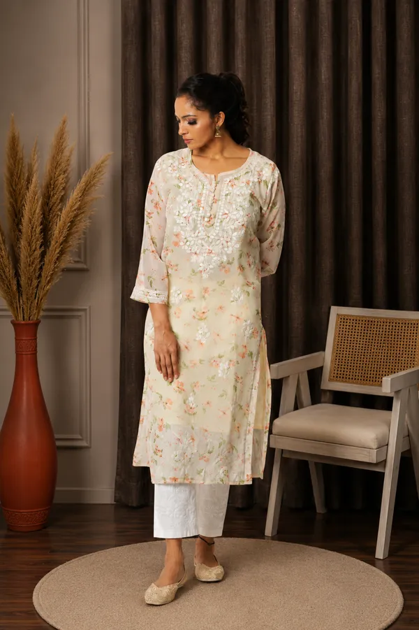 Aadya_Chikankari_Georgette_Floral_Printed_Kurta_Off_White